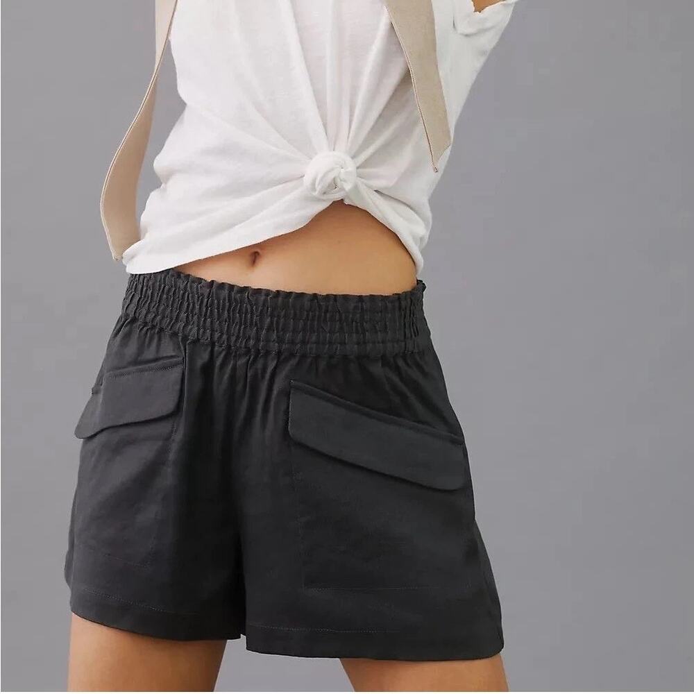 [Anthropologie] Maeve Dark Green Linen Blend Pull On A-Line Shorts Size Large L